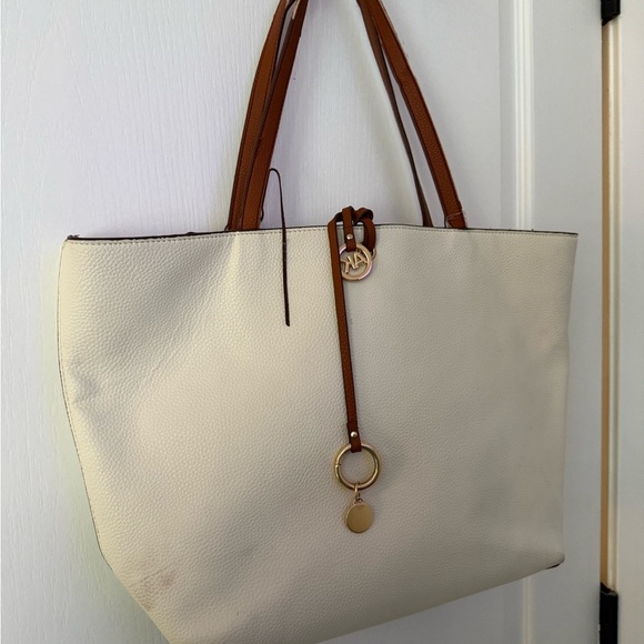 Anne Klein Cream and Brown Tote Bag with Structured Design - Picture 3 of 6